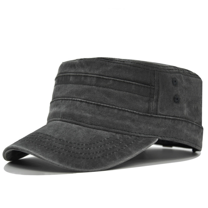 Vintage Washed Cotton Military Cadet Flat Top Cap Adjustable Hat