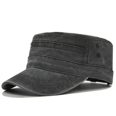 Vintage Washed Cotton Military Cadet Flat Top Cap Adjustable Hat