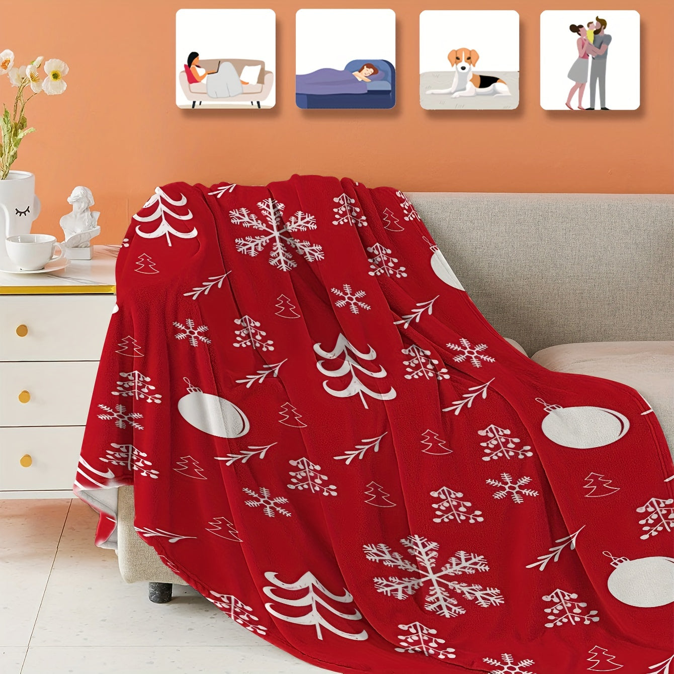 Christmas Flannel Throw Blanket Soft Cozy for Sofa Couch