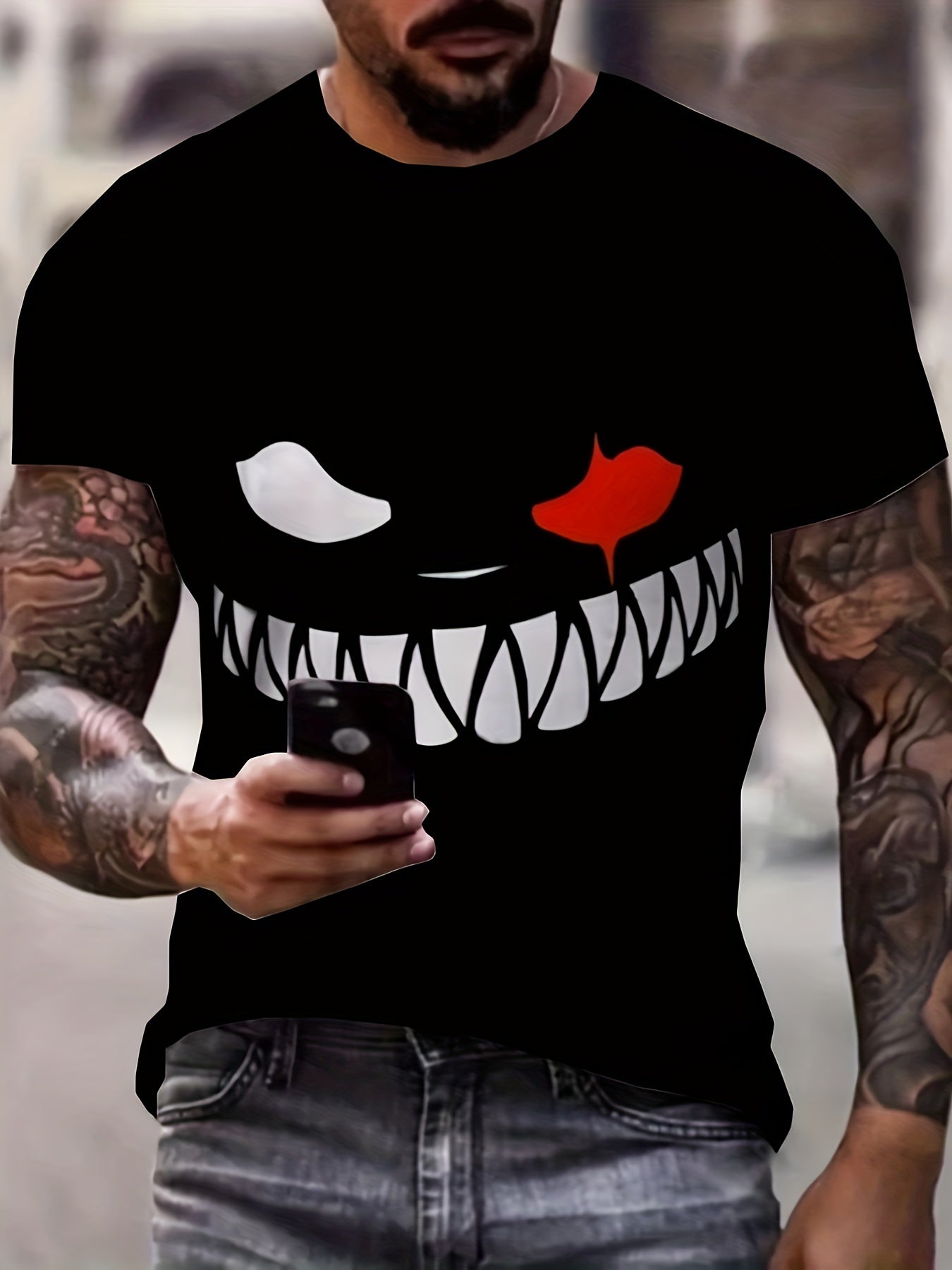 Men's Grimace Print Sports T shirt Casual Round Neck Tee Shirt