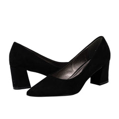 Point Toe Suedette Court Pumps Chunky Heeled Pumps