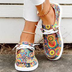 Women's Floral Printed Canvas Flats Casual Walking Sneakers