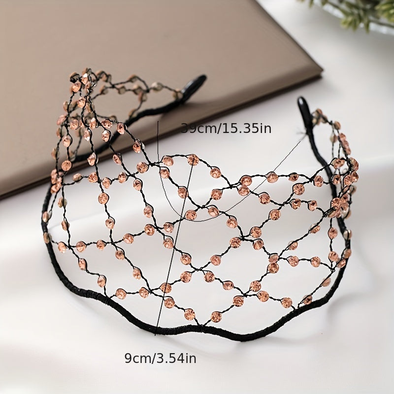 Bridal Headband Mesh Faux Pearl Crystal Headpiece Wedding Hair Accessories