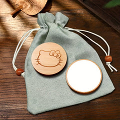 Vintage Wood Mirror Comb Set With Bag Mini Wooden Round Vanity Makeup Mirror