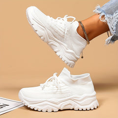 Women's Knit Platform Sneakers Breathable Casual Running Shoes