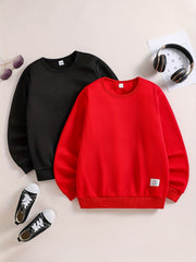 2pcs Boys Casual Pullover Sweatshirt Long Sleeve Crew Neck Tops