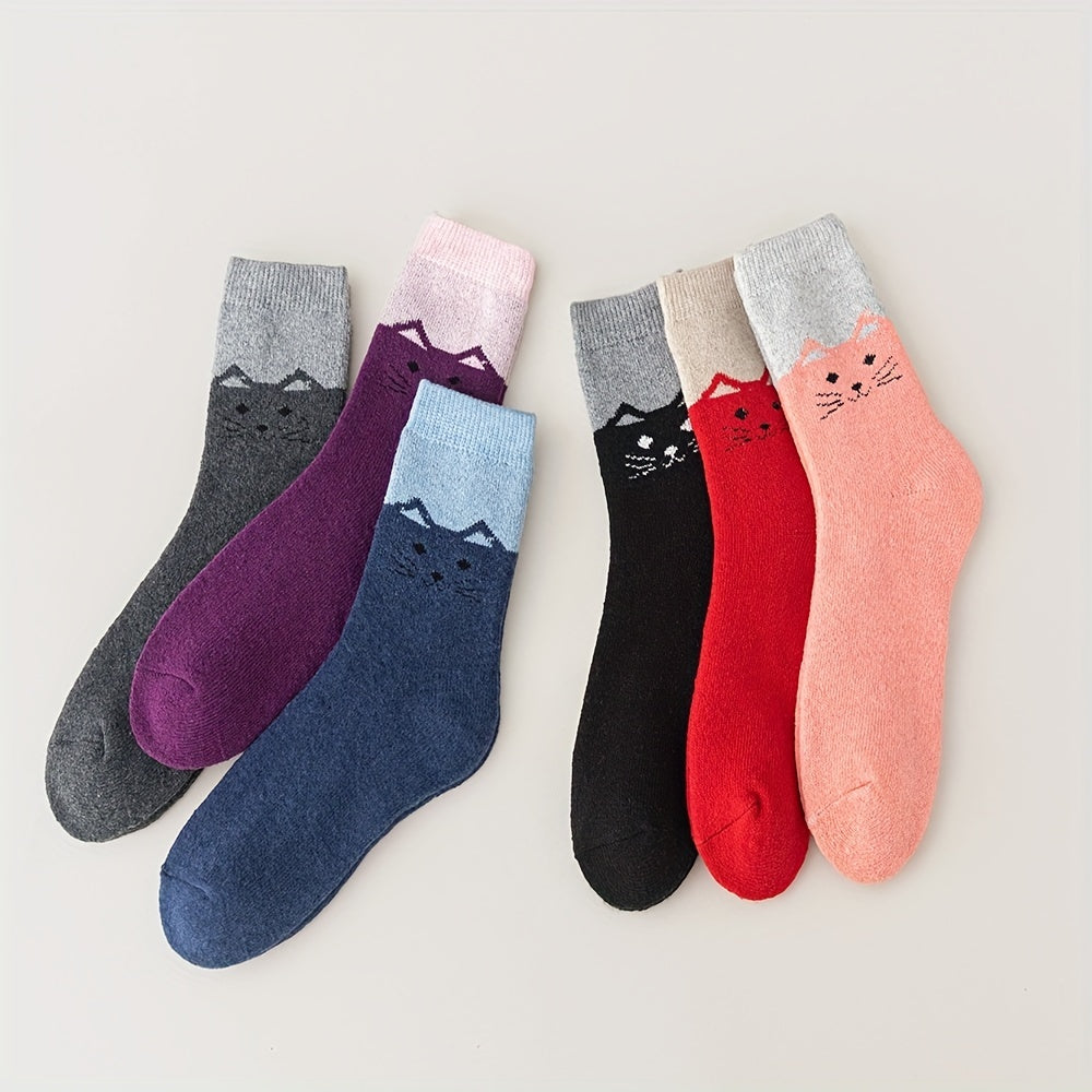6 Pairs Cartoon Cat Socks Women's Mid Tube Stockings