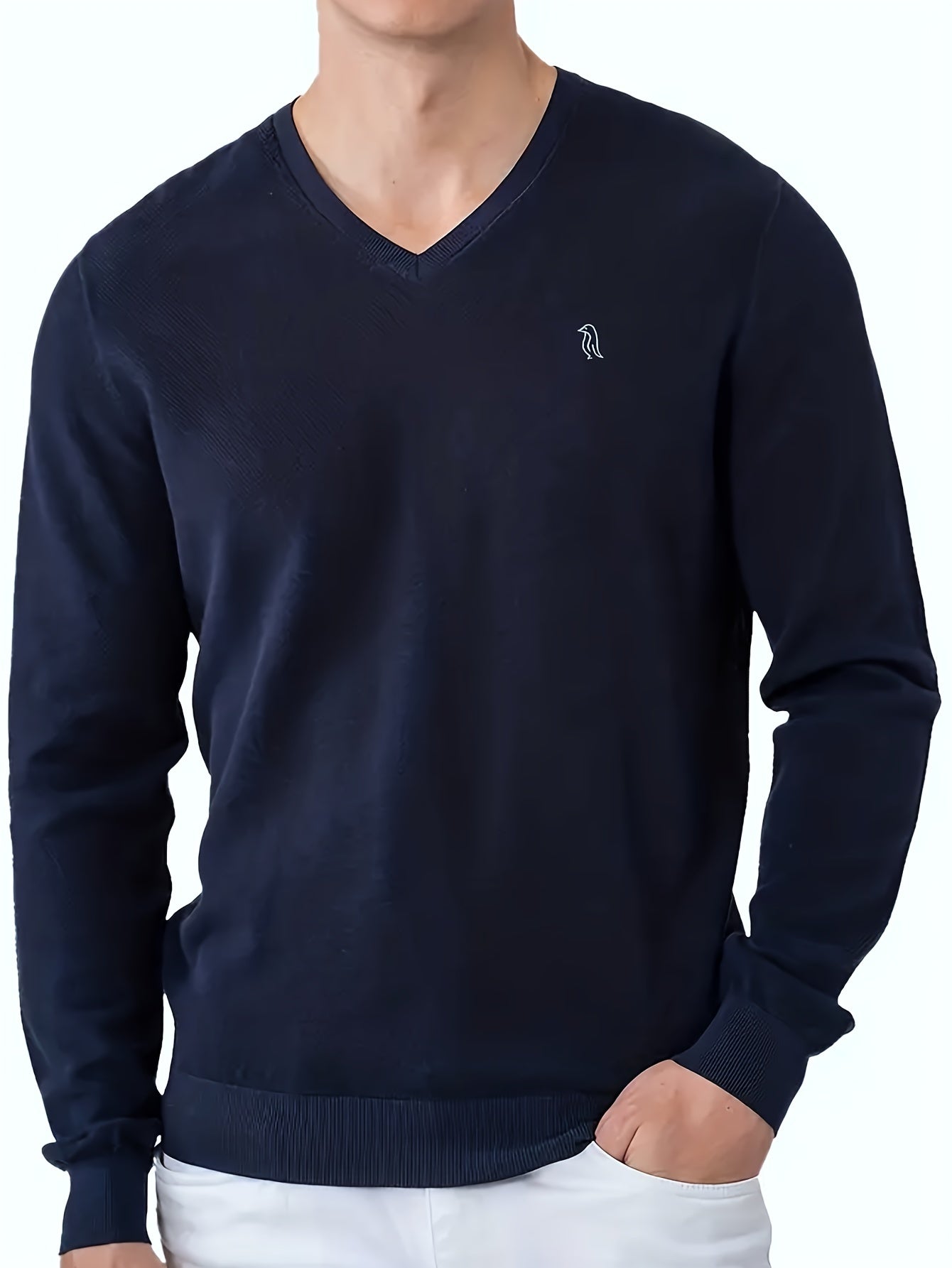 Bird Print Men's V Neck Pullover Knitted Top