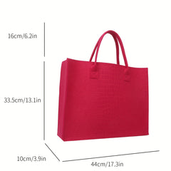 Large Capacity Felt Tote Bag Crocodile Pattern Top Handle Satchel