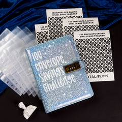 100 Envelopes Money-Saving Challenge Binder with Lock and Shining Cover
