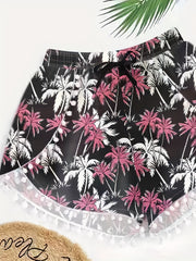 Coconut Tree Print Bow Knot Front Plus Size Vacay Shorts Women's Plus