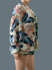 Floral Crop Top & Shorts & Cardigan Set