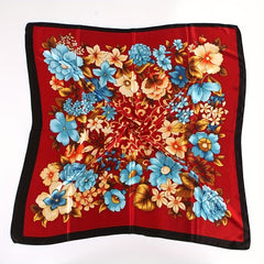 Silky Square Floral Print Scarf Satin Shawl 89x92 Cm