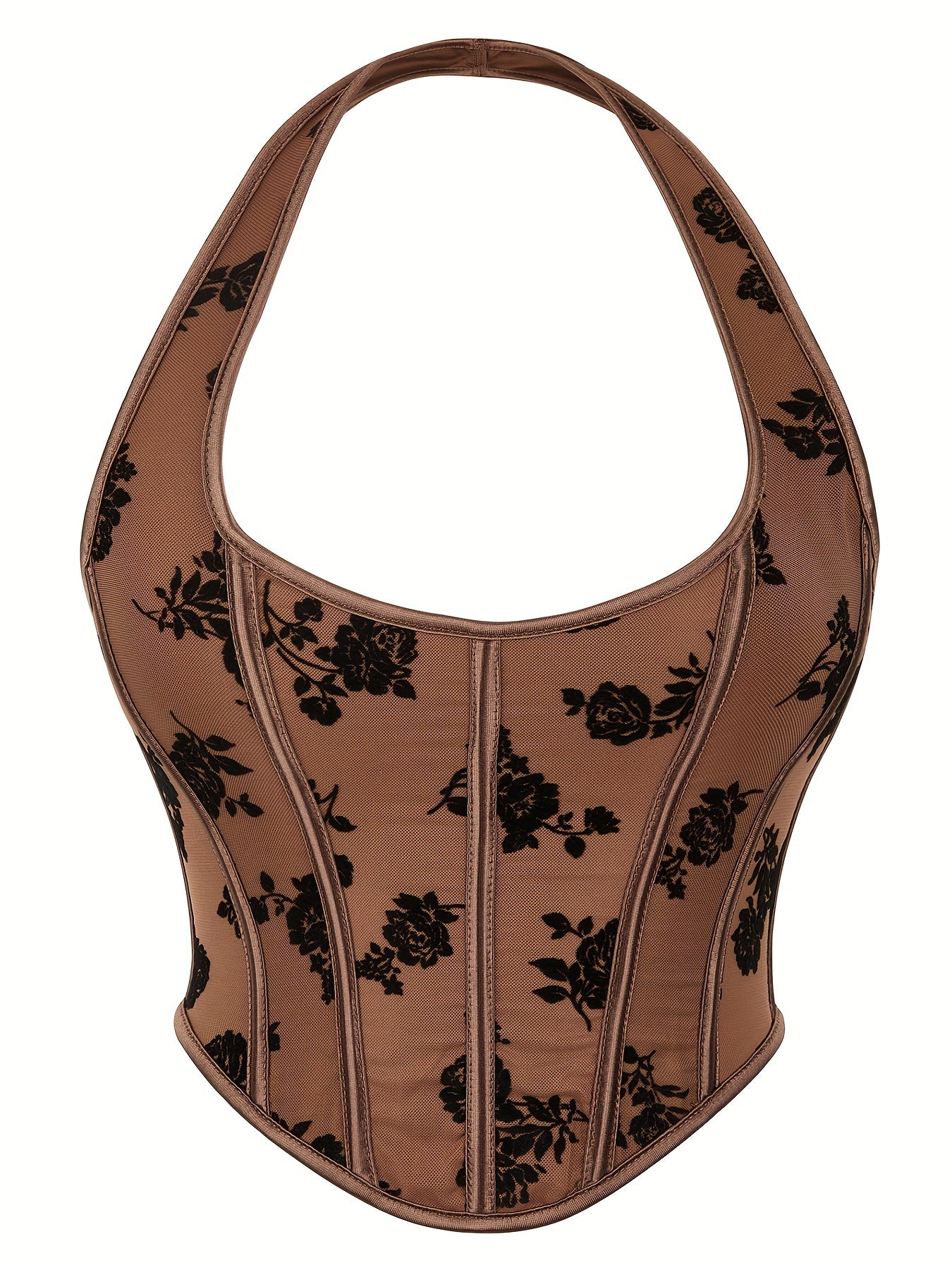 Floral Pattern Bustier Mesh Halter Top for Summer