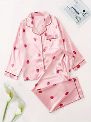 Strawberry Pattern Satin Pajama Set