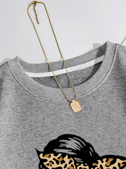 Girl Graphic Print Pullover Crew Neck Sweatshirt
