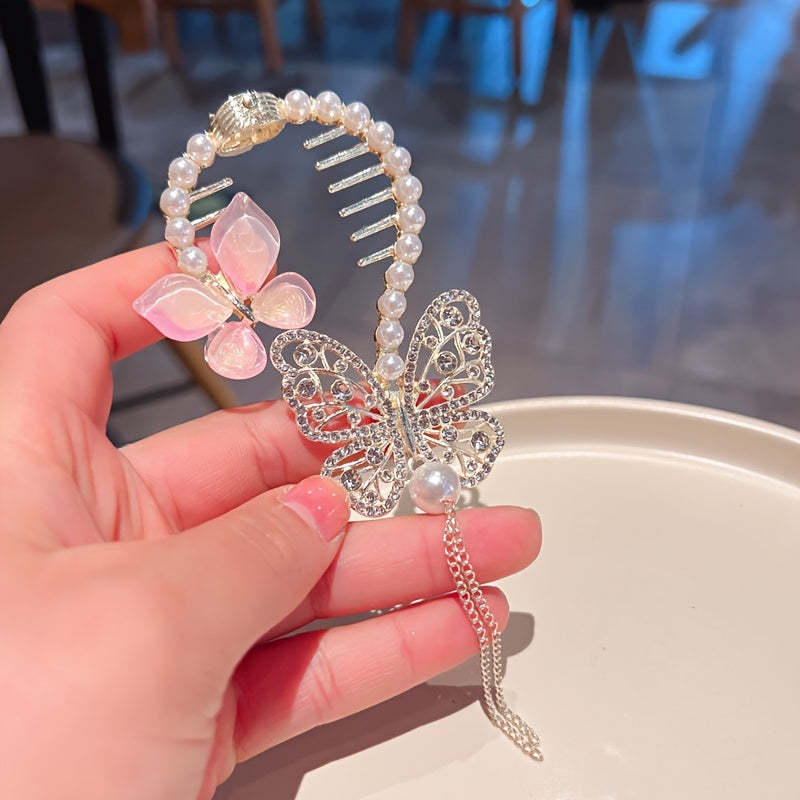 Rhinestone & Pearl Hair Claw Clip for Women Girls