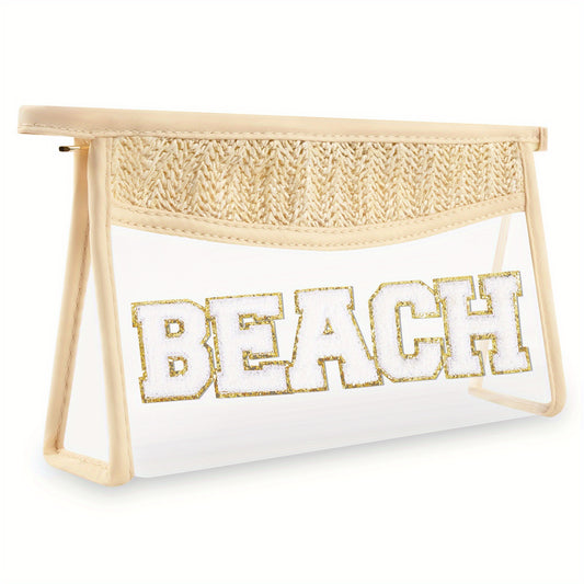 Clear Boho Patch Makeup Bag with Waterproof Zipper