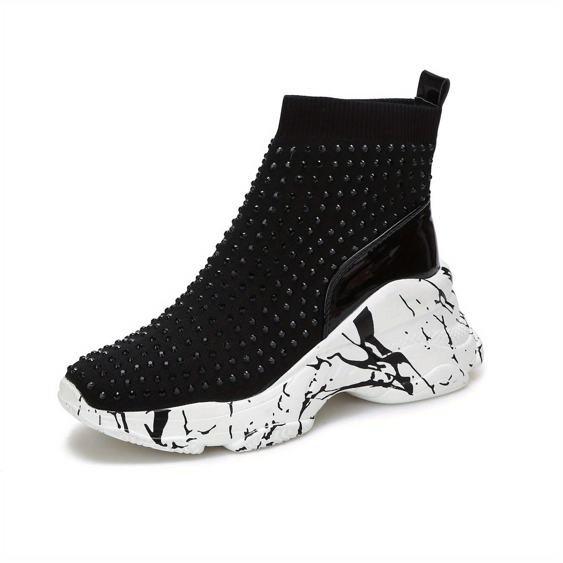 Women's Rhinestone Platform Boots High Top Wedge Sneakers Stretch Sock Boots