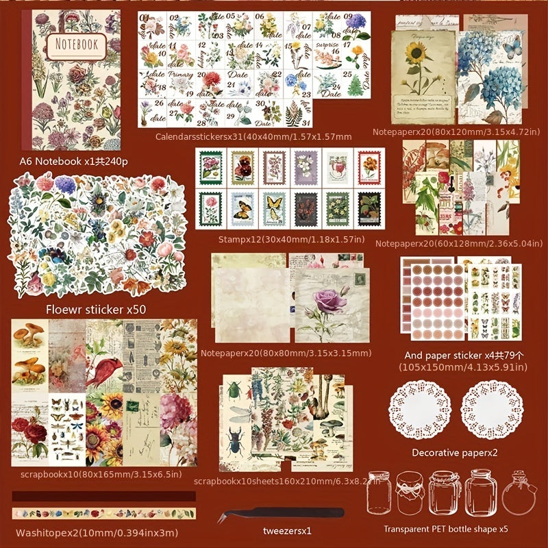 Journal Sticker 265 Pieces Set DIY Scrapbook Retro Hand Account Material Art