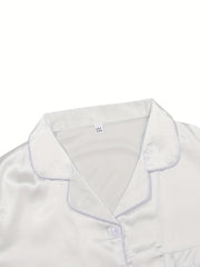 Pajama Set Satin Short Sleeve Shirt & Shorts Home Wear Two Piece