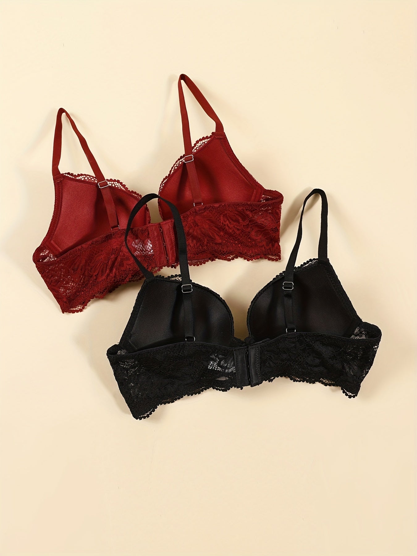 2pcs Lace Push Up Bras with Scallop Trim