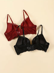 2pcs Lace Push Up Bras with Scallop Trim