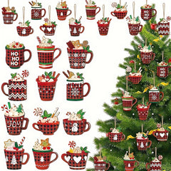 36pcs Christmas Hot Cocoa Wooden Ornaments with Rope Christmas Hanging Ornaments