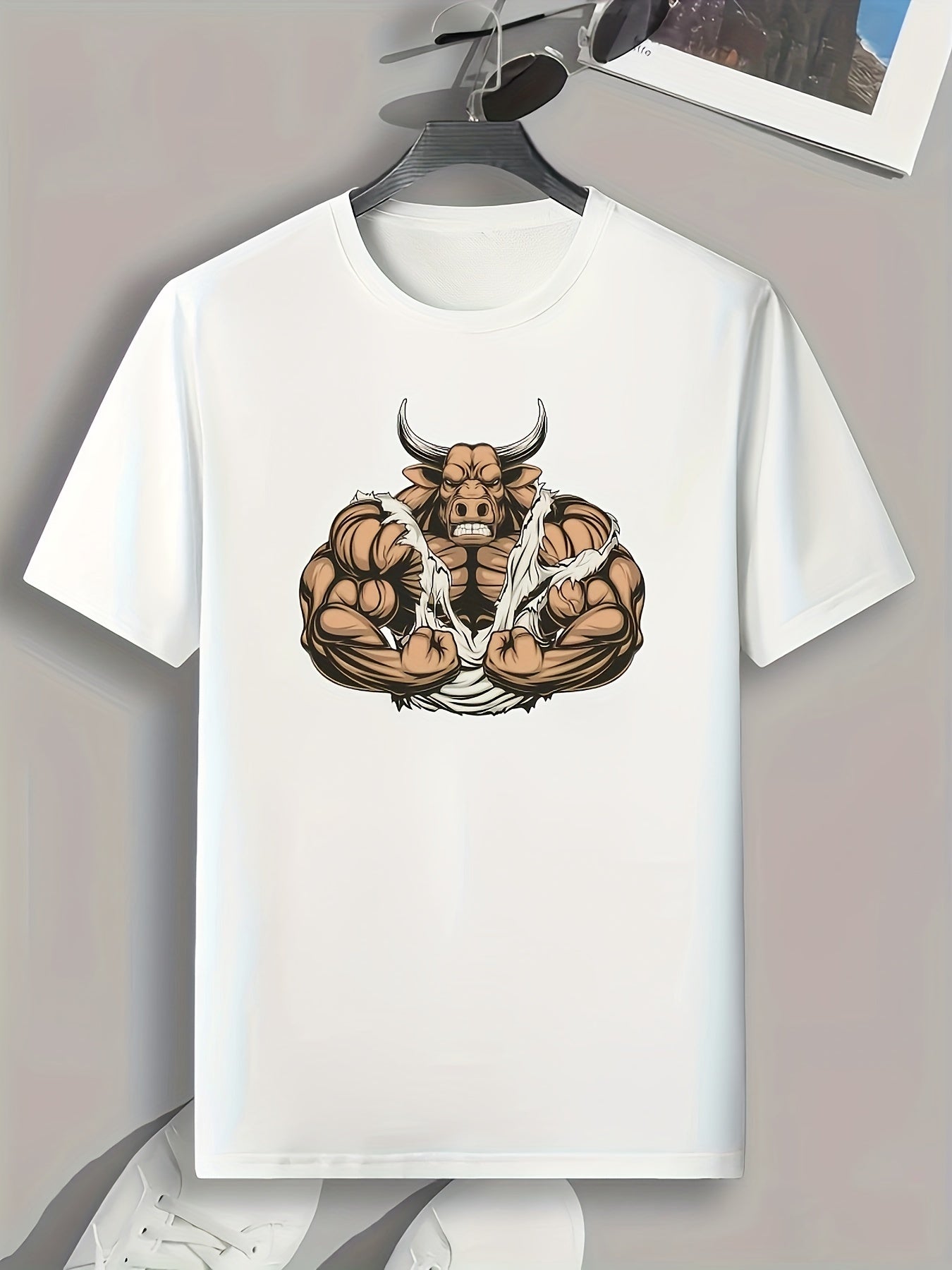Strong Bull Print Men's Graphic T shirt Casual Comfy Tees For Summer