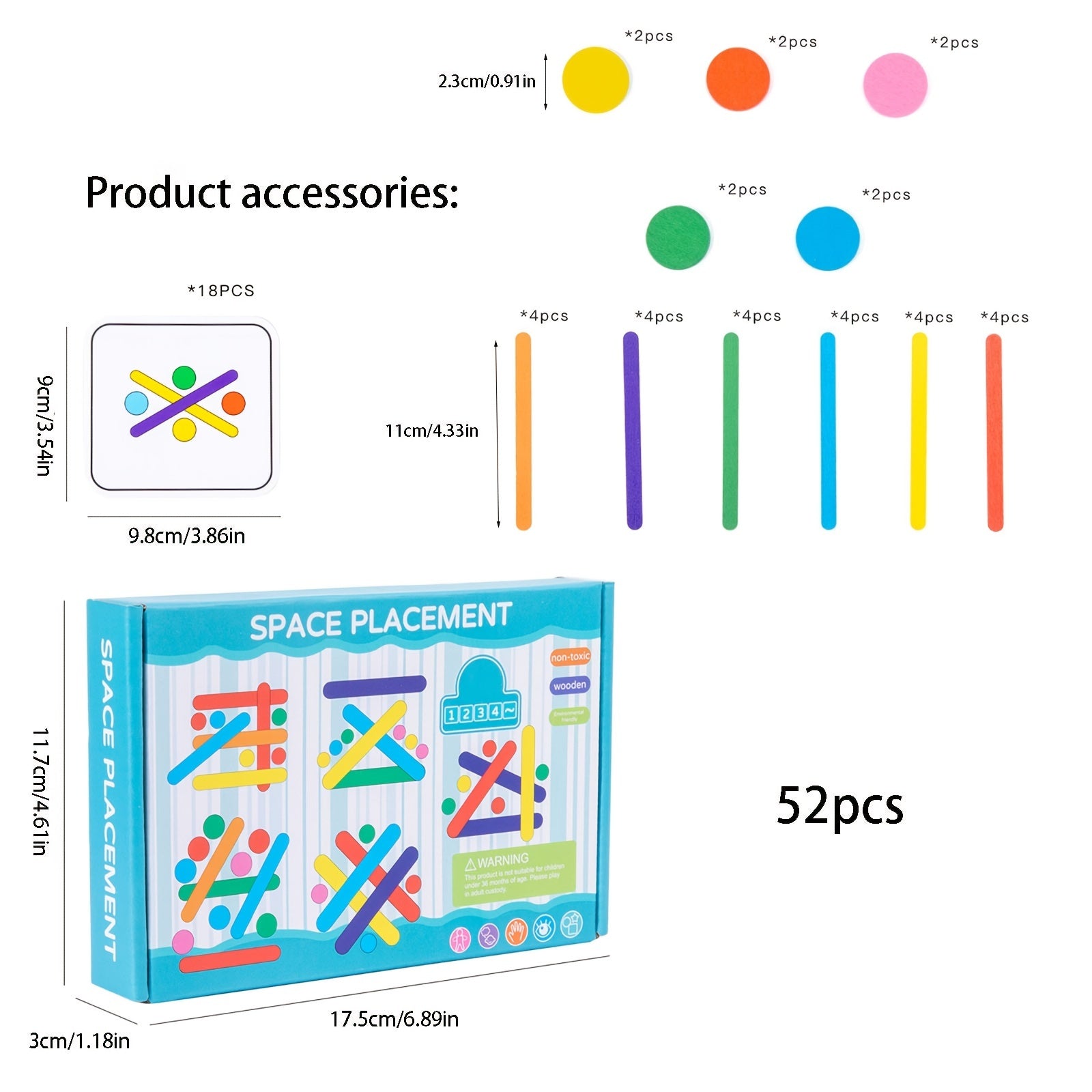 52pc Wooden Rainbow Stick Toys for Kids - Fun Puzzle Games