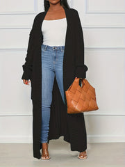 Cable Knit Open Front Longline Cardigan with Pockets