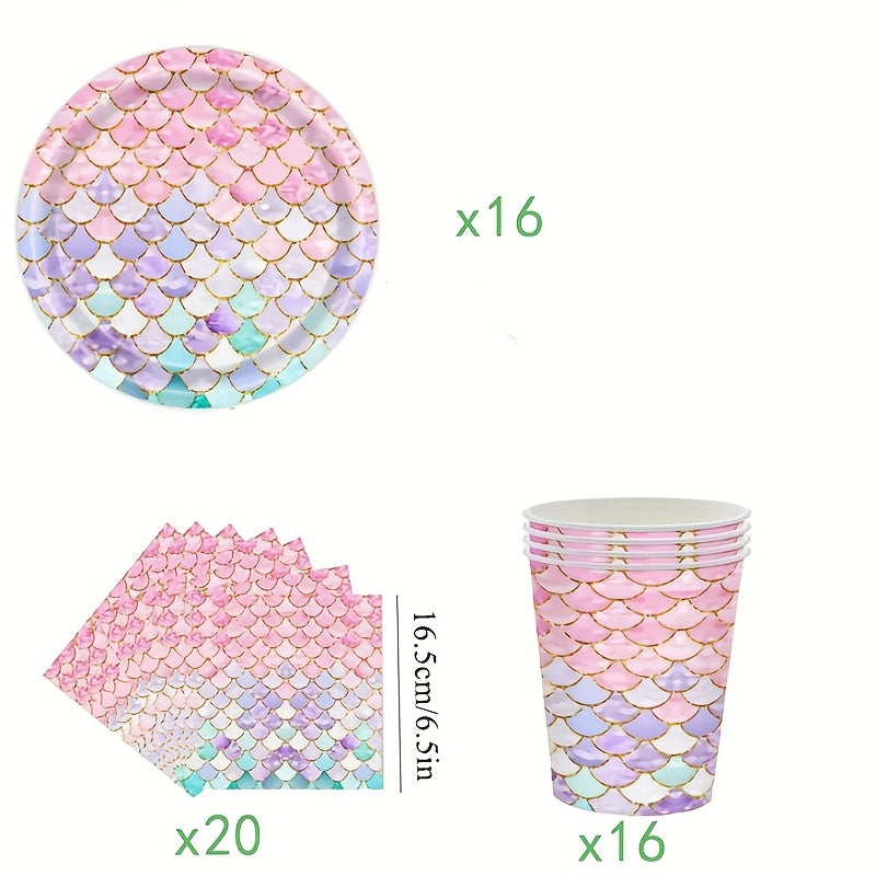 53pcs Mermaid Theme Birthday Party Supplies Disposable Tableware