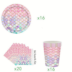 53pcs Mermaid Theme Birthday Party Supplies Disposable Tableware