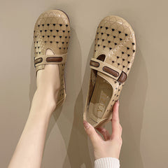 Women's Heart Hollow Out Flat Shoes Round Toe Slip On Casual Walking Flats