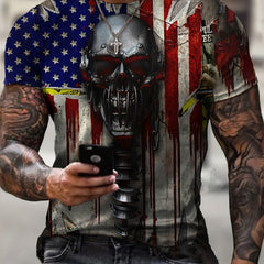Vintage American Flag & Skull Graphic T Shirt for Men