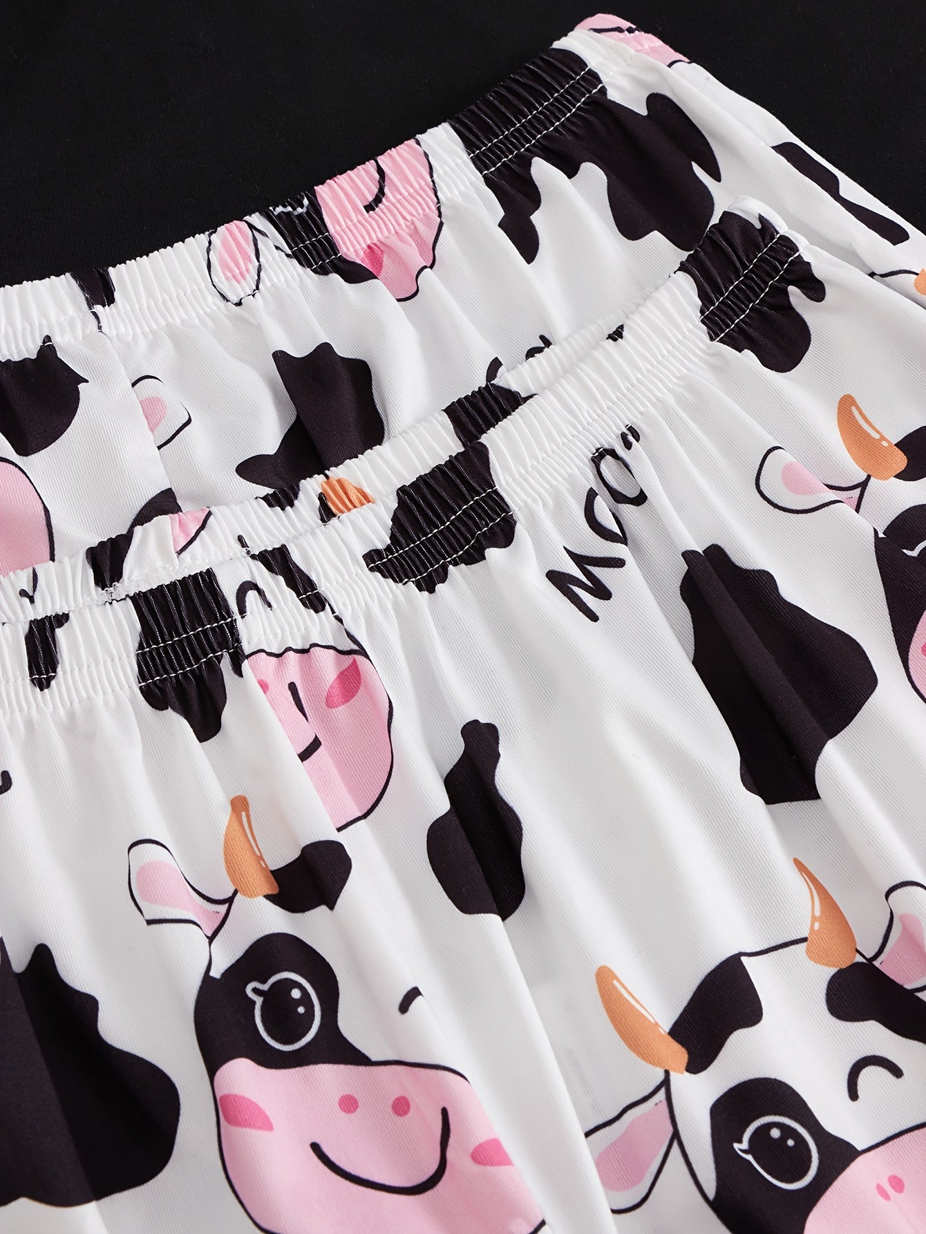 Cow Print Pajamas Set Short Sleeve Top & Shorts & Pants