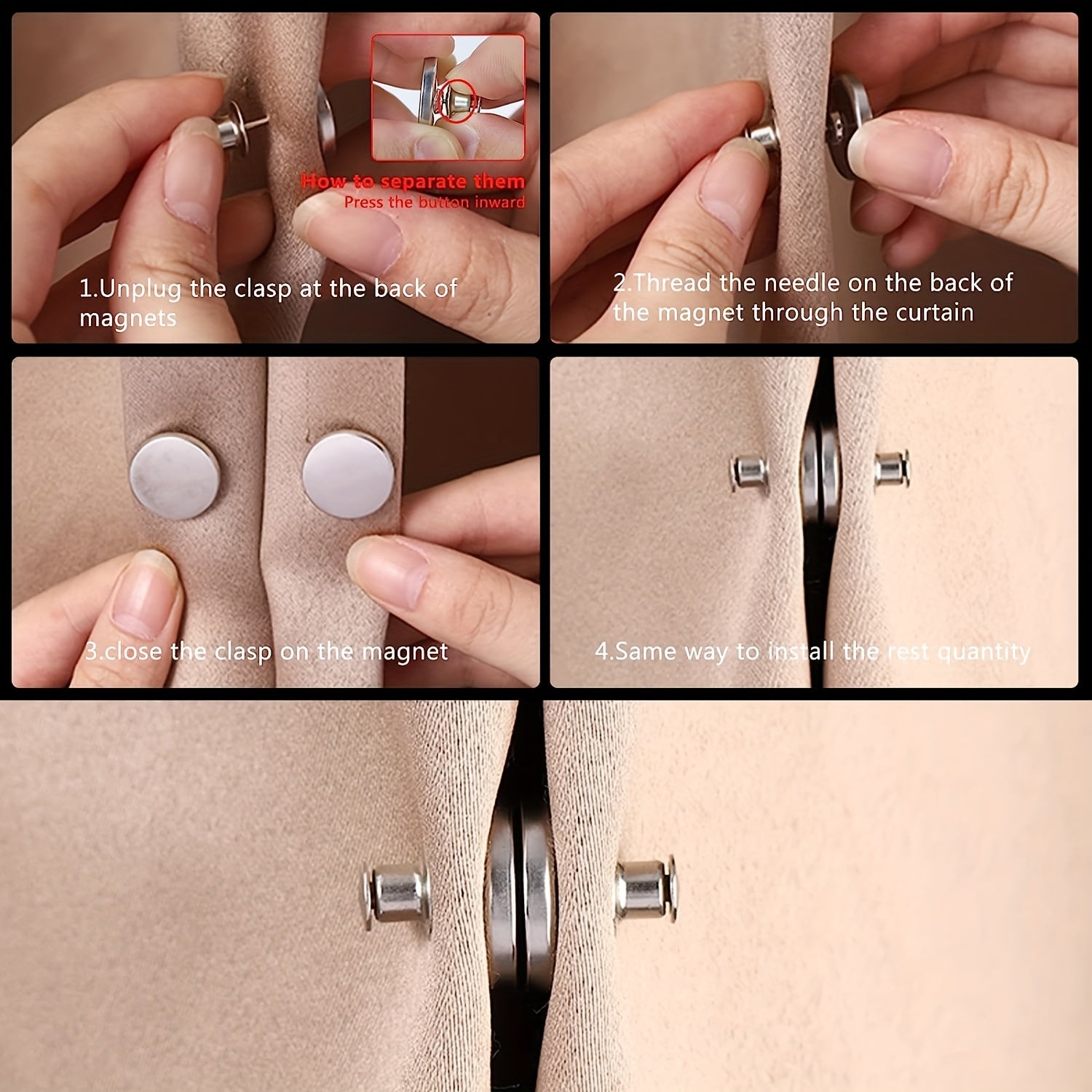 6 Pair Magnetic Button Curtain Weights Holdbacks for Home Drapery