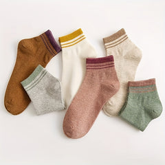7 Pairs Striped Crew Socks Lightweight Short Socks Women's Stockings