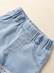 Girls' Denim Lace Shorts - Summer Casual Short Jeans