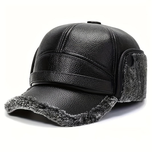 Faux Leather Winter Hats For Men Women Sport Warm Baseball Cap