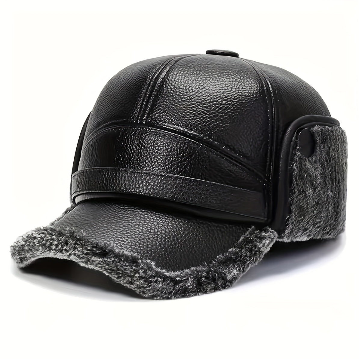 Faux Leather Winter Dad Baseball Cap with Earflaps