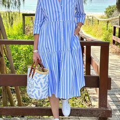 Stripe Print Button Up Smock Shirt Dress