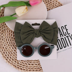 2pcs Girls Hairband & Sunglasses Set Cute Bow Headband & Round UV Sunglasses