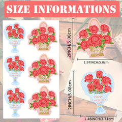 100pcs Red Rose Bouquet Happy Decorative Stickers 5.08cm
