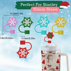 4pcs Snowflake Straw Lids Reusable Silicone Straw Plugs For 10mm Cup