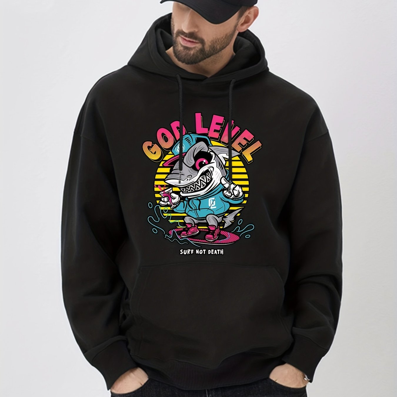 Anime Shark Print Hoodie for Men