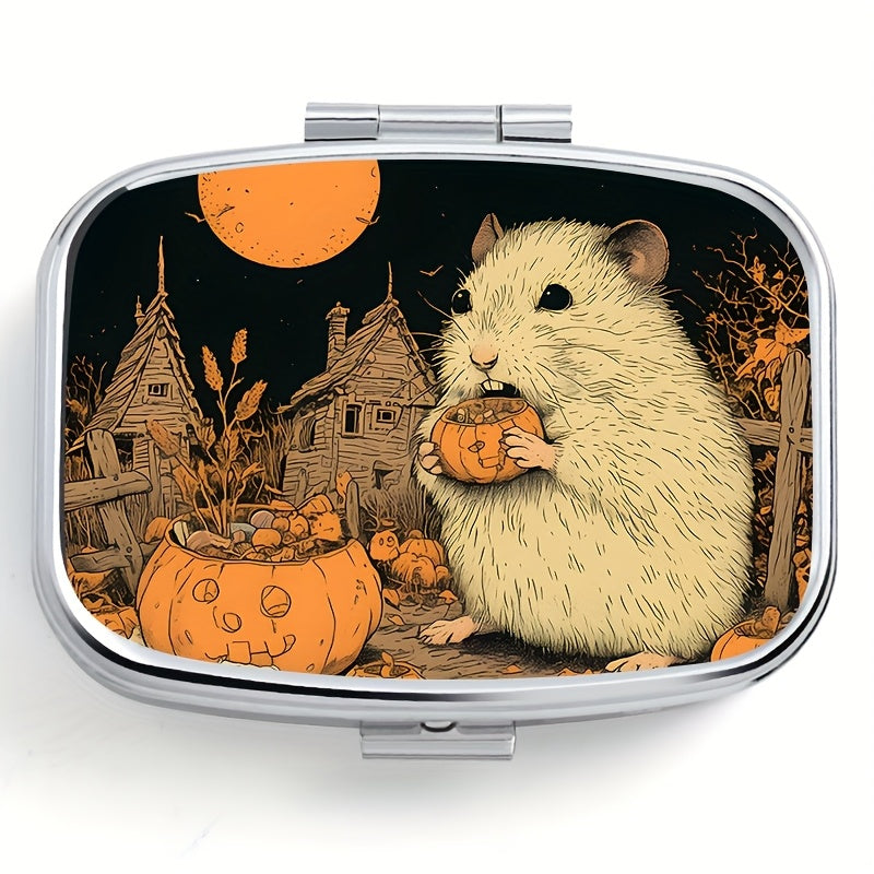 Charming Mouse Print Square Pill Box with 2 Compartments