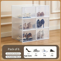 6pcs Transparent Plastic Shoe Boxes Drawer Shoe Cabinet Moisture-proof Dust-pro
