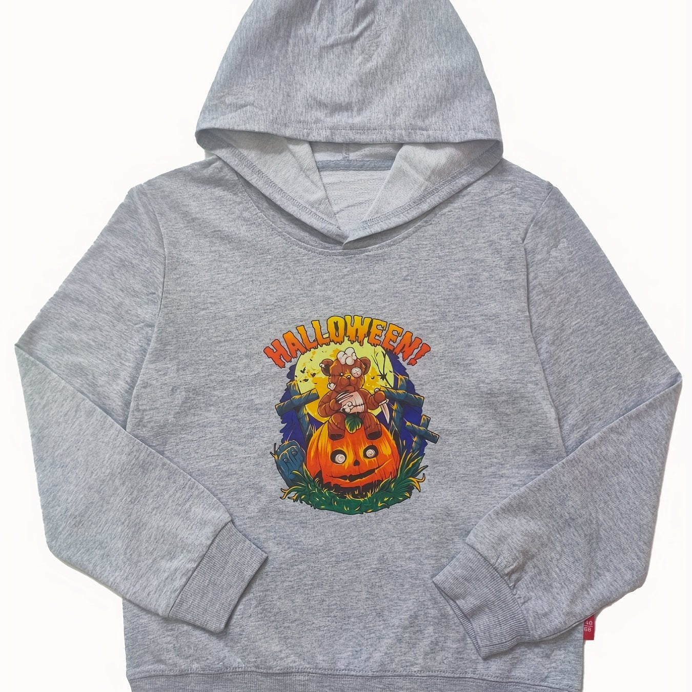 Happy Halloween Pumpkin Print Boys Casual Pullover Long Sleeve Hoodie