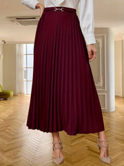 Solid High Waist Pleated Maxi Skirt Spring Fall Women's Clothing